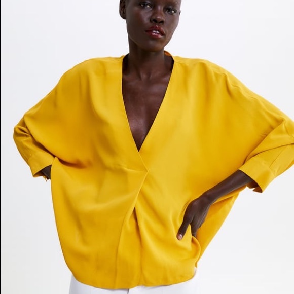 Zara v-neck yellow blouse size xs - Picture 1 of 10
